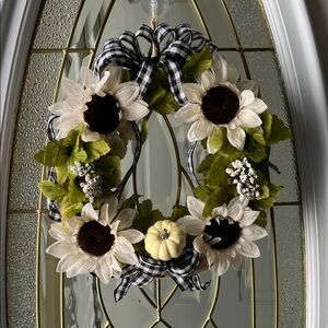 Floral Wreath with Sunflowers and Pumpkin